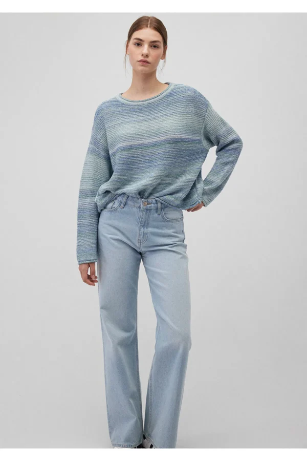 ژاکت آبی زنانه ماوی اورجینال Blue Crew Neck Blue Sweater Loose Fit / Loose Comfortable Cut mavi