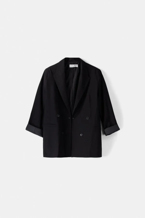 کت کتانی زنانه برشکا اورجینال Bershka Flowy slim fit double-breasted blazer