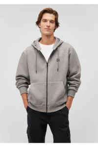 هودی زیپ دار ماوی اورجینال Hooded Zippered Gray Sweatshirt