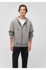 هودی زیپ دار ماوی اورجینال Hooded Zippered Gray Sweatshirt