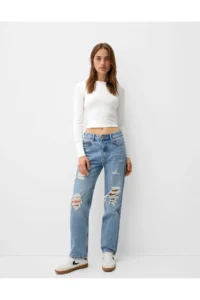 شلوار جین زنانه برشکا اورجینال Bershka Crop fit jeans