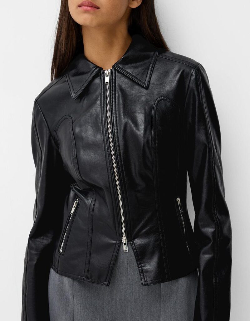 کت چرم زنانه برشکا BERSHKA Faux leather jacket