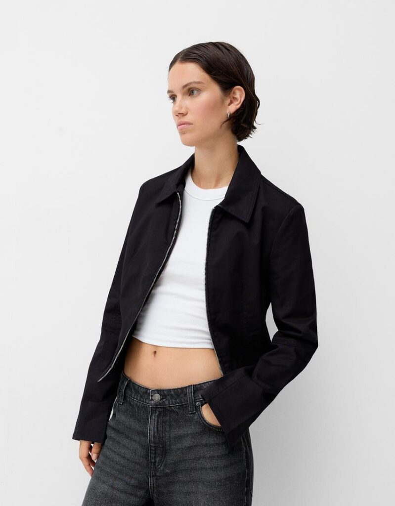 کت زنانه برشکا BERSHKA Zippered fitted jacket